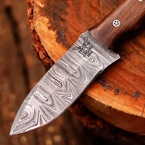 Miniatura 8 de Cuchillo de caza de acero de Damasco de hoja fija con funda de piel, cuchillo de caza de 9 pulgadas con mango entero para despellejar, mango