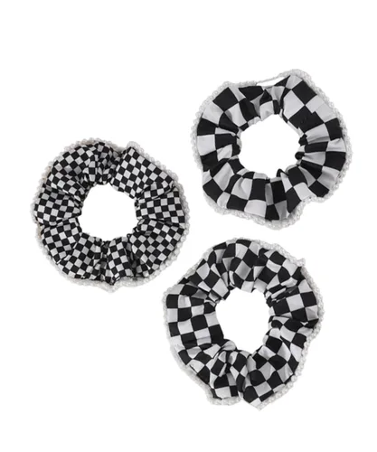 Checkered Plaid Scrunchies Black White Plaid Checkered Hair Scrunchies Checkerboard BW17 (3 Pcs-A3)