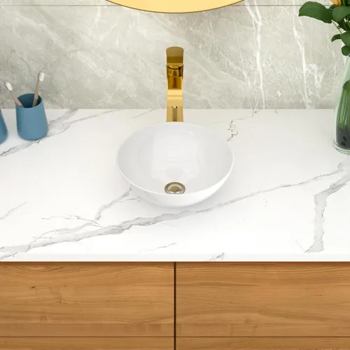 Miniatura 3 de Lordear 13x13 Fregadero Pequeño Redondo de Baño Moderno en Blanco, Fregadero de Cerámica de Porcelana Blanca sobre Encimera, Fregadero de Arte