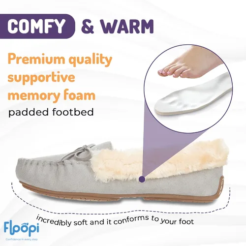 Miniatura 62 de Floopi Pantuflas para mujer, forro de piel sintética suave con espuma viscoelástica acogedora, pantuflas de casa para mujer con suela antideslizante