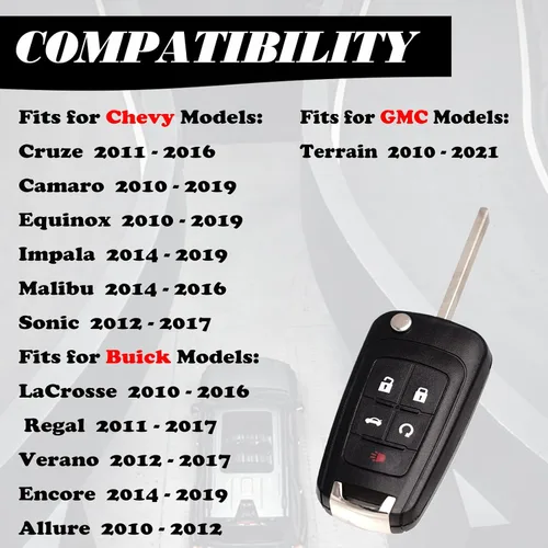 Miniatura 3 de MechanMagic Llavero de repuesto con llave remota abatible compatible con Chevy Cruze Equinox Camaro Malibu Sonic Impala Buick Lacrosse Regal Verano