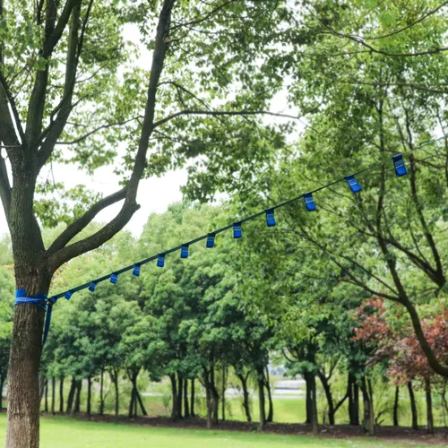 Miniatura 6 de Rainbow Craft Carrera de obstáculos Ninja Warrior para niños, línea floja de 50 pies, 12 trabillas de hebilla extraíbles, 12 accesorios ninja