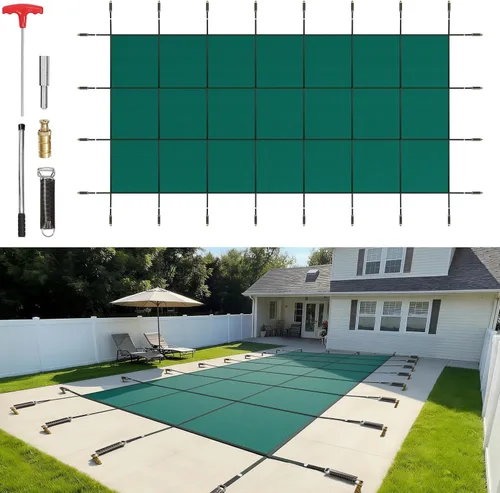 Miniatura 21 de VEVOR Cubierta rectangular para piscina de 12 x 20 pies, toldo de invierno de PVC color carbón, impermeable y repelente de suciedad