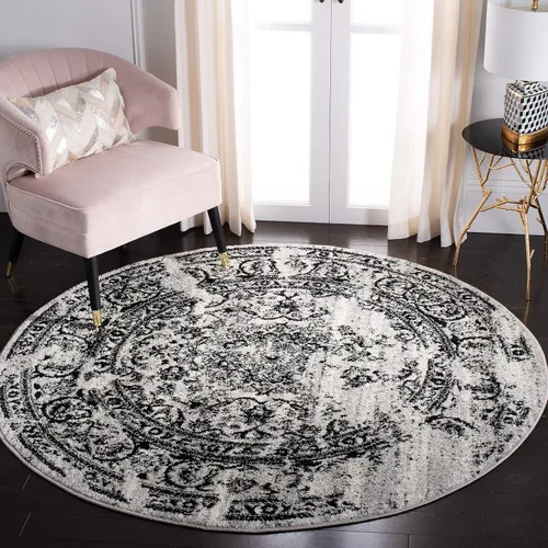 Miniatura 11 de SAFAVIEH Colección Adirondack Alfombra de Área - 4' Redonda, Marfil y Plata, Diseño Oriental Envejecido, No Desprende Pelusa y de Fácil Cuidado