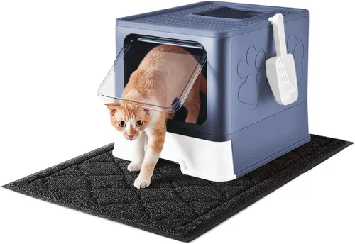 Miniatura 10 de Medario - Caja de arena para gatos con alfombrilla de arena y cuchara, plegable grande con tapa, de entrada frontal para gatos con salida superior