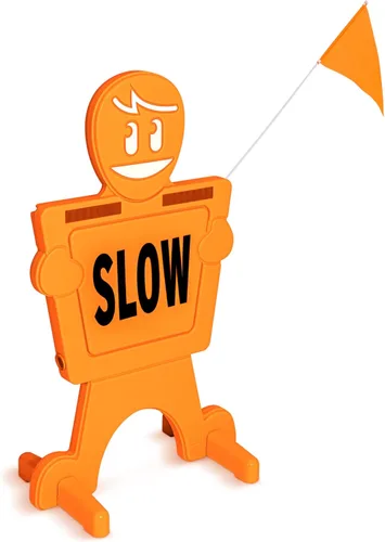 GoSports Señal de seguridad callejera Slow Down Man! - Letrero de seguridad de 3 pies de alta visibilidad para niños en juego para vecindarios con 9