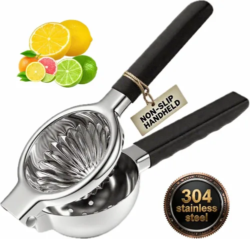 Miniatura 9 de Exprimidor de limón de acero inoxidable, exprimidor manual de cítricos con asas antideslizantes, exprimidor manual grande de acero de grado 304