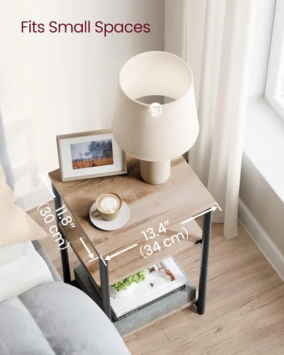 Miniatura 6 de VASAGLE Mesa auxiliar, mesa auxiliar pequeña, mesita de noche alta para sala de estar, dormitorio, oficina, baño, marrón camello y negro clásico