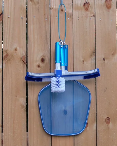 Miniatura 6 de Soporte y organizador de herramientas de piscina; sistema de almacenamiento para cepillos, rastrillos de hojas, espumaderas, cabezal de vacío