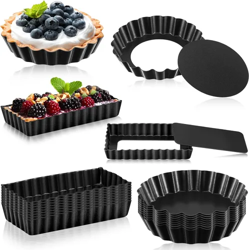 Miniatura 11 de Tessco for you 16 moldes para tartas para hornear, moldes para quiche de 4 pulgadas con parte inferior extraíble, moldes antiadherentes