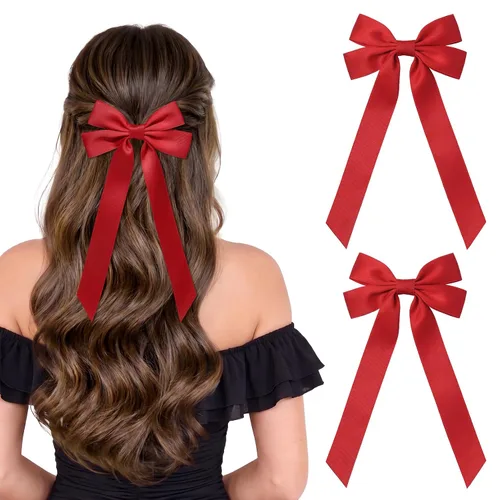 Miniatura 8 de Lazos de satén sedoso y pinzas de cocodrilo, soportes para cola de caballo de cinta negra, accesorios para el cabello para mujeres, niñas, niños