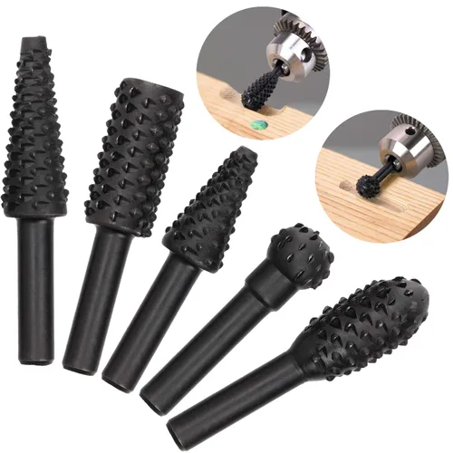 OIIKI 5 brocas para carpintería, para tallar madera, con vástago de 1/4 pulgadas, con cabezal giratorio en relieve en relieve, 5 unidades