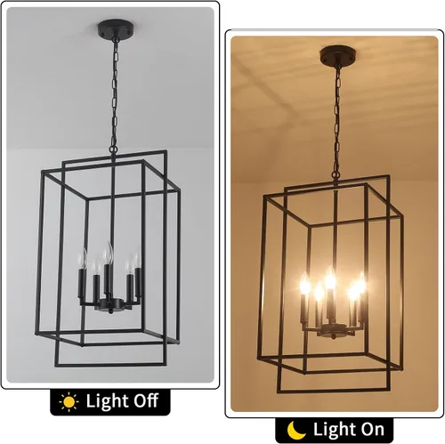 Miniatura 5 de Candelabro negro de granja, accesorios de iluminación de vestíbulo extra grande de 14.17 pulgadas, lámpara colgante de linterna industrial