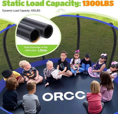 Miniatura 2 de ORCC Trampolín para niños, capacidad de peso de 1200 libras, trampolín al aire libre 16, 15, 14, 12, 10, 8 pies, trampolines para niños y adultos