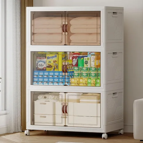 Miniatura 18 de 468QT - Contenedores de almacenamiento apilables extra grandes con tapas, ruedas y puerta, organizadores plegables de armario de 117 galones