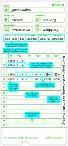 Miniatura 3 de 5 tarjetas de tiempo uPunch para HN3 color verde 300 tarjetas de tiempo Upunch