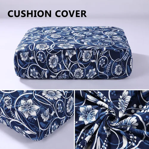 Miniatura 5 de hyha Fundas de cojín para sofá estampadas, fundas florales lavables para cojines de sofá, fundas de cojín de exterior con patrón elástico para Azul