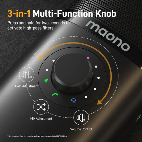 Miniatura 4 de MAONO Micrófono de condensador USB con soporte de choque, brazo de brazo, software, silencio, perilla de ganancia, control de volumen