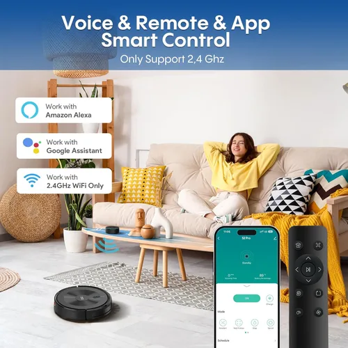 Miniatura 6 de Robot aspiradora y trapeador: aspiradora robótica 3 en 1 de 5000 Pa con navegación inteligente, control de Alexa y aplicación, limpieza de horarios