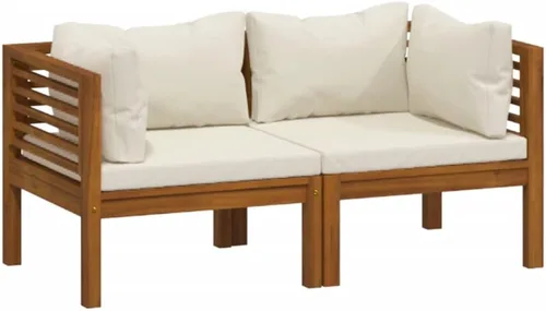 Miniatura 3 de Garden Lounge Set Cream Brown, 2-Seater Patio Sofa with Cushions, Acacia Wood Outdoor Furniture for Garden, Patio, Balcony, Weather-Resistant Modern