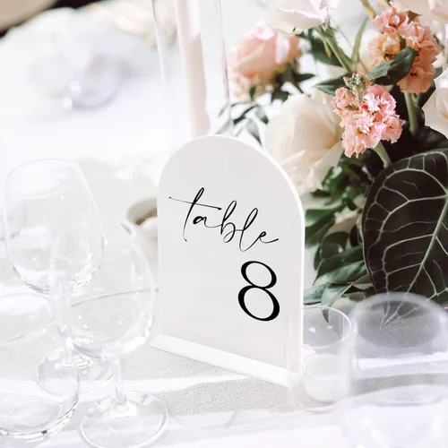Miniatura 5 de Números de mesa de acrílico de arco blanco con soportes 1-30, letrero acrílico arqueado blanco de 5 x 7 pulgadas y bases, números de mesa de arco
