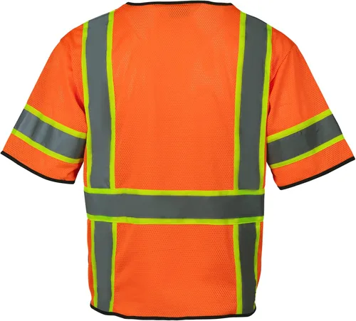 Miniatura 2 de Chaleco de alta visibilidad con bolsillos y cremallera para hombres y mujeres, chaleco de construcción con tiras reflectantes, Hi Vis Clase 3 Naranja