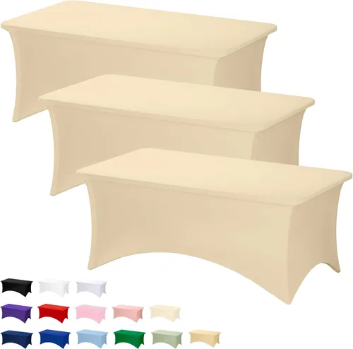 Miniatura 69 de Fixwal Paquete de 3 Manteles Negros para Mesas Rectangulares de 6 Pies, Manteles Rectangulares Elásticos de Spandex Ajustables de 6 Pies