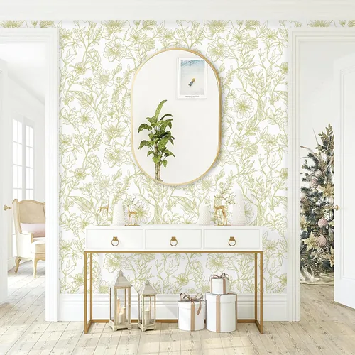 Miniatura 7 de GloryTik Papel Tapiz Floral Despegable y Adhesivo Papel de Contacto Moderno Blanco y Dorado Removible Autoadhesivo para Baño Dormitorio Gabinetes