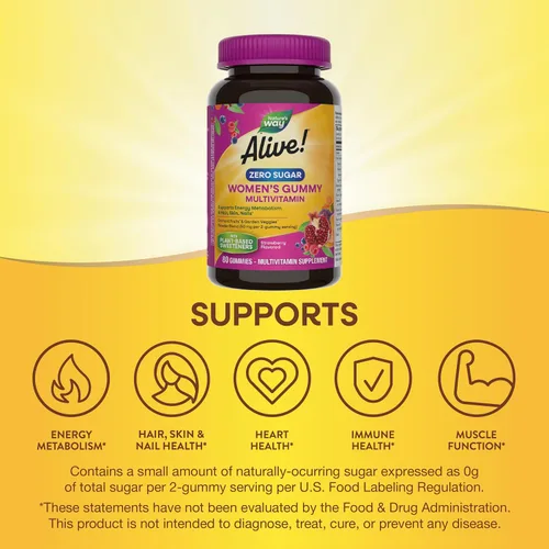 Miniatura 3 de Nature's Way ¡Alive! Zero Sugar Multivitaminas en gomitas para mujer, metabolismo energético*, cabello, piel, uñas*, vitaminas B, sin alcoholes