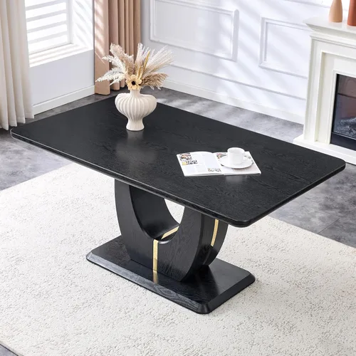 Miniatura 12 de JUFU Mesa de comedor de mármol sintético de 63 pulgadas para 4-6 personas, moderna mesa rectangular de cocina y comedor, mesa de MDF de aspecto