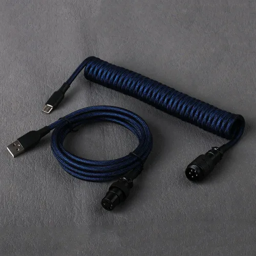 Miniatura 15 de Conector de aviador desmontable de doble manga Cable USB-C en espiral para teclados mecánicos de juegos personalizados (color: azul oscuro naranja)