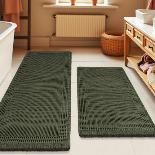 Miniatura 91 de Tapete de baño con diseño de gofre, moderno, bohemio, absorbente, antideslizante, ultrasuave, lavable a máquina, con letra de baño, dormitorio