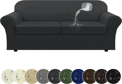 Miniatura 22 de Funda impermeable para silla con brazos, juego de 2 piezas, funda a rayas para 1 sofá separado con cojín en T, fundas de sillón de tela