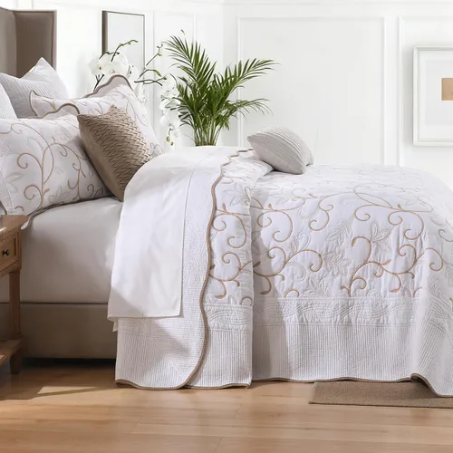 Miniatura 3 de Juego de colcha de gran tamaño 100% algodón, colcha extragrande de 120 x 120 pulgadas, colcha King con fundas de almohada, funda de cama bordada