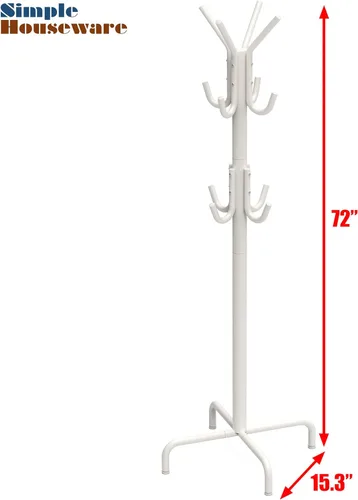 Miniatura 6 de Simple Houseware - Perchero de pie para abrigos y sombreros con 12 ganchos, blanco