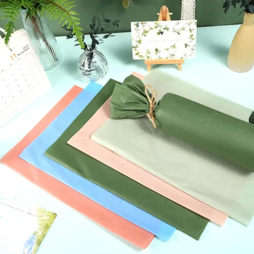 Miniatura 4 de 120 hojas de papel de seda de regalo de la serie Morandi para bolsas de regalo, 20 x 14 pulgadas, verde salvia, verde oscuro, canela, azul claro