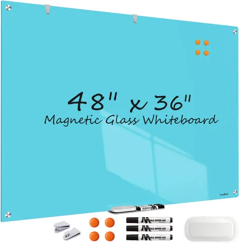 Miniatura 30 de Pizarra blanca de borrado en seco magnética negra de vidrio, TANKEE moderna pizarra blanca de vidrio templado sin marco grande para pared, oficina