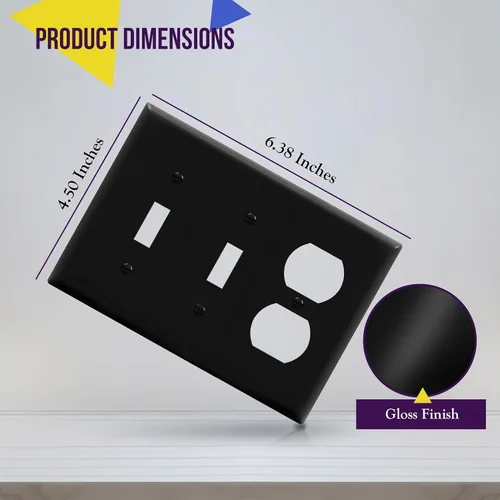 Miniatura 2 de ENERLITES Placa de pared combinada de triple banda, interruptor de palanca doble/placa de cubierta de receptáculo dúplex individual, tamaño estándar