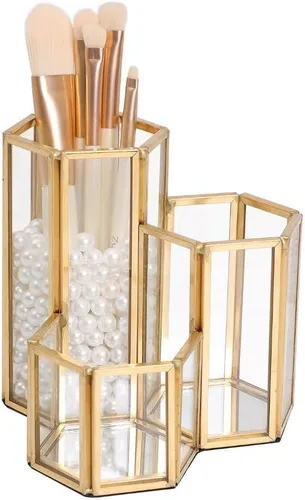 K COOL Soporte decorativo para brochas de maquillaje, soporte para lápices para escritorio, organizador de escritorio, vitrinas de cosméticos de