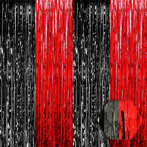 Miniatura 11 de Paquete de 3 cortinas de flecos de papel de aluminio negro, 3.28 pies x 8.2 pies, cortinas metálicas de oropel con flecos para cabina de fotos, día