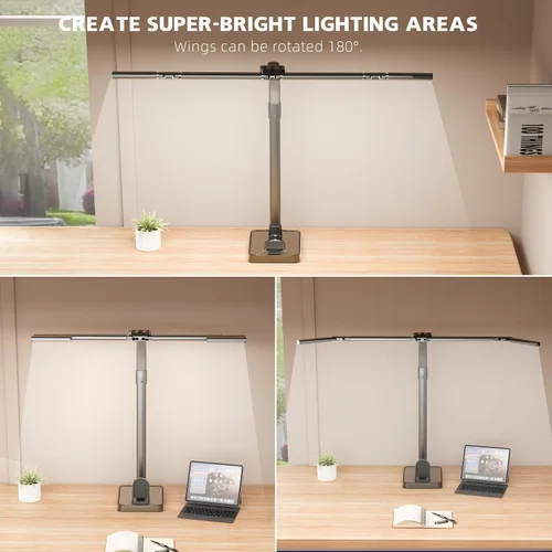 Miniatura 4 de Lámpara LED de escritorio para oficina en casa, luz de escritorio de doble cabezal brillante de 24 W con abrazadera para el cuidado de los ojos, luz