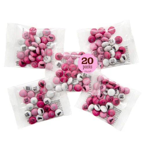 M&M’S World Favors de Chocolate al Leche para Niñas, 20 Paquetes de 0.75oz cada uno con M&M’S Rosados y Blancos para Fiestas de Revelación de