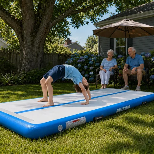 Miniatura 3 de AWSUM Tapete inflable de gimnasia de aire de 10 pies, 13 pies, 16 pies, 20 pies, 23 pies tapete de entrenamiento de 4/8 pulgadas de grosor con bomba