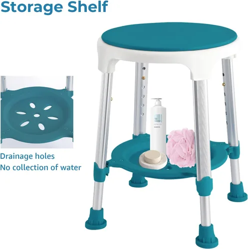 Miniatura 5 de Taburete de ducha para ducha interior, taburete de plástico de esquina pequeño mejorado para adultos mayores, taburete de ducha giratorio de 360°