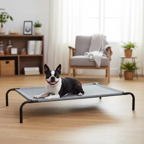 Miniatura 8 de Amazon Basics Cama elevada transpirable y refrescante para perros con marco de metal para perros grandes, 51 x 31 x 8 pulgadas, color gris