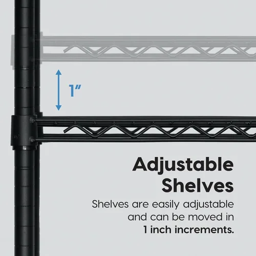 Miniatura 7 de IRIS USA, Inc. Estante de almacenamiento de acero resistente ajustable de 4 niveles con ruedas de bloqueo extraíbles