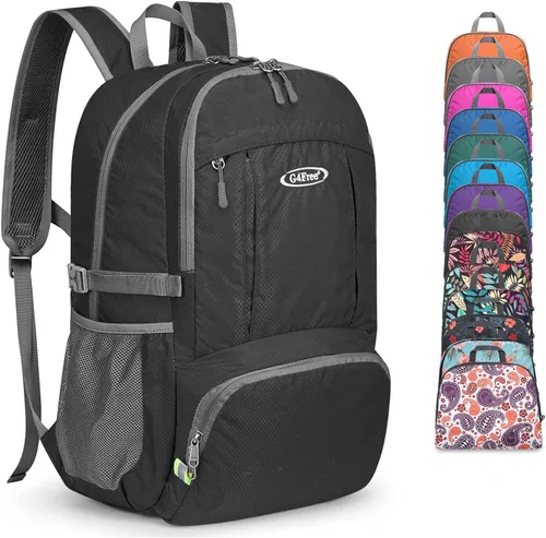 G4Free Mochila de senderismo plegable ligera 40L, mochila de viaje impermeable Negro