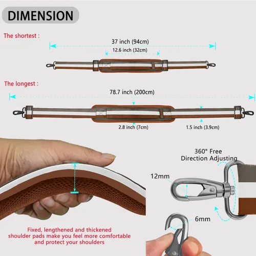 Miniatura 128 de ZINZ Correa de hombro de 79 pulgadas, almohadilla fija extra gruesa y doble cierres, correa de repuesto universal con ganchos giratorios de metal