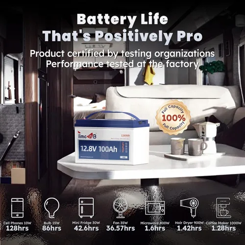 Miniatura 7 de Timeusb Batería LiFePO4 de 12 V 100 Ah, batería de litio Group31 integrada 100 A BMS, 15000+ baterías de fosfato de hierro y litio de ciclos