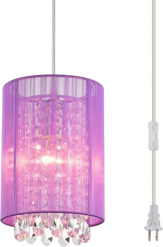 Miniatura 13 de Candelabro pequeño enchufable con 1 luz colgante, lámpara colgante de cristal rosa para dormitorio de niñas
